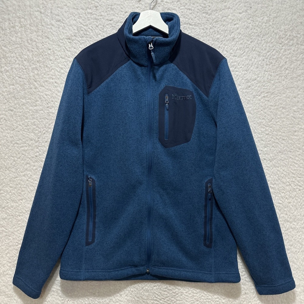 Marmot Wrangell‎ Jacket Men's Size L Thermal Pro Polartec Fleece Denim Navy Blue